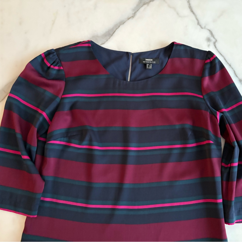 Mexx Striped Mini Dress - Burgundy and Navy